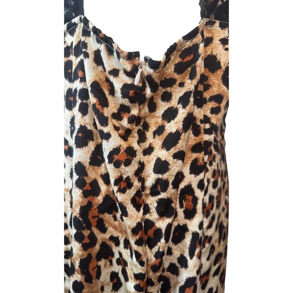 NWT PrettyLittleThing Size 16 Leopard Print Maxi Dress Black Lace Detail - Picture 11 of 15